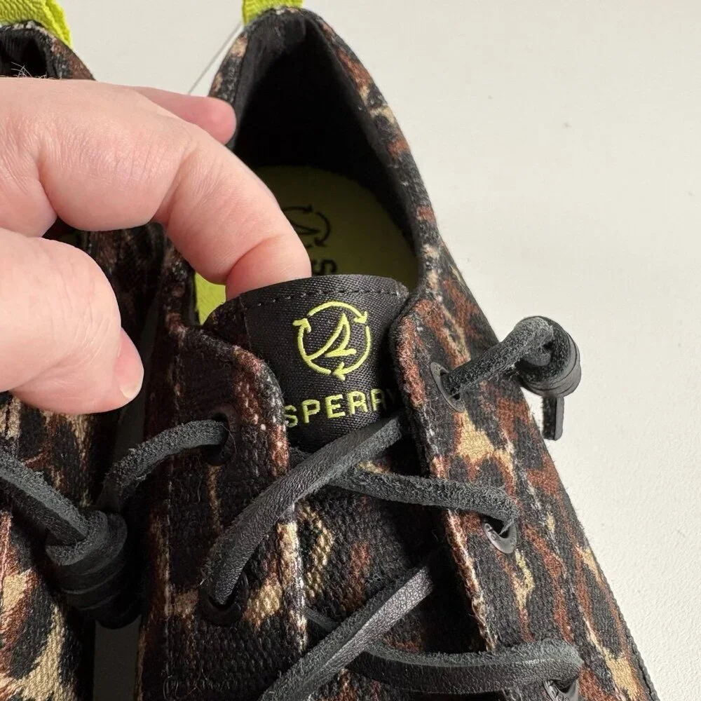 Sperry Women Size 7 Cheetah Print Casual Slip-On Crestvibe Seacycled Sneakers